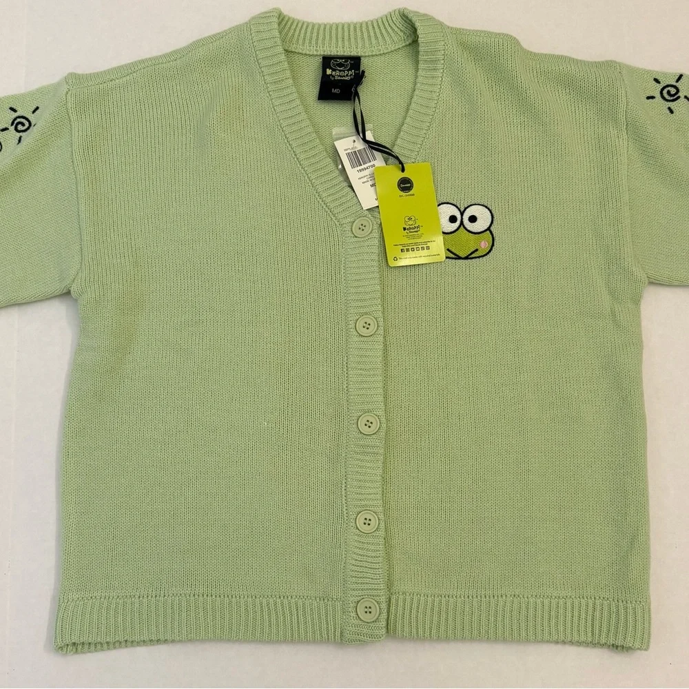 Sanrio Keroppi Light Green Embroidered Skimmer Cardigan Sweater - Picture 2 of 10